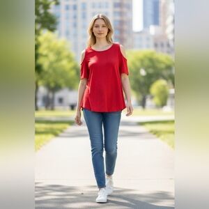 Nwt Jouica Women's Red Cold Shoulder Top Summer Sexy Dress Casual Small